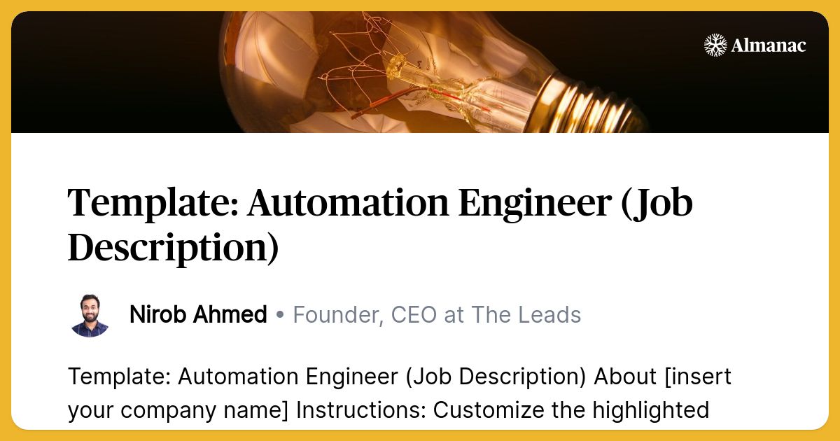 Template Automation Engineer Job Description 