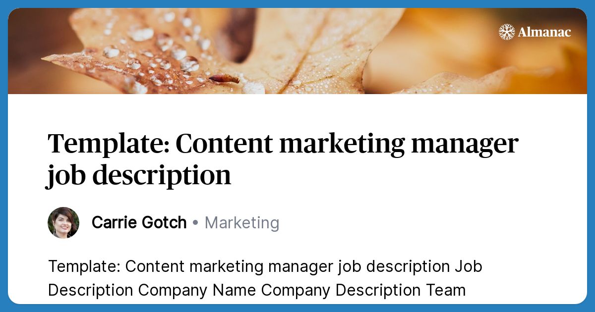 Template: Content marketing manager job description