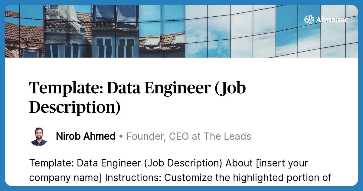 Data Engineer Job Description Template